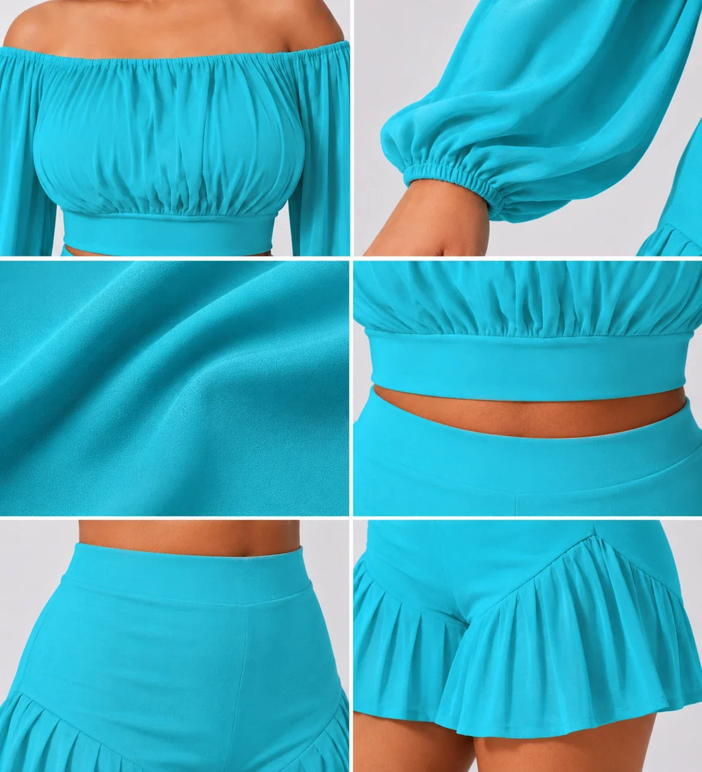 Off-Shoulder Ruffle Shorts Set WHD0606450