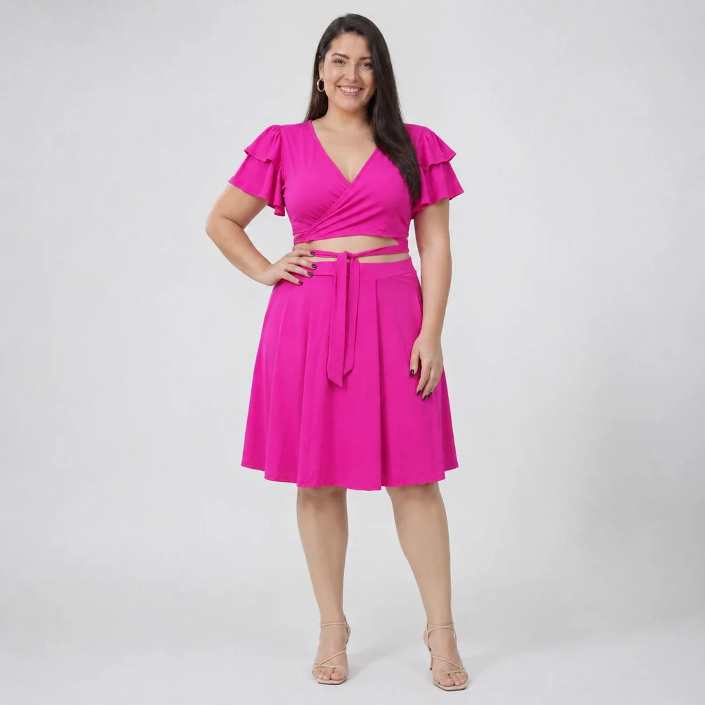 Fuchsia Wrap Skirt Set WHD0606451