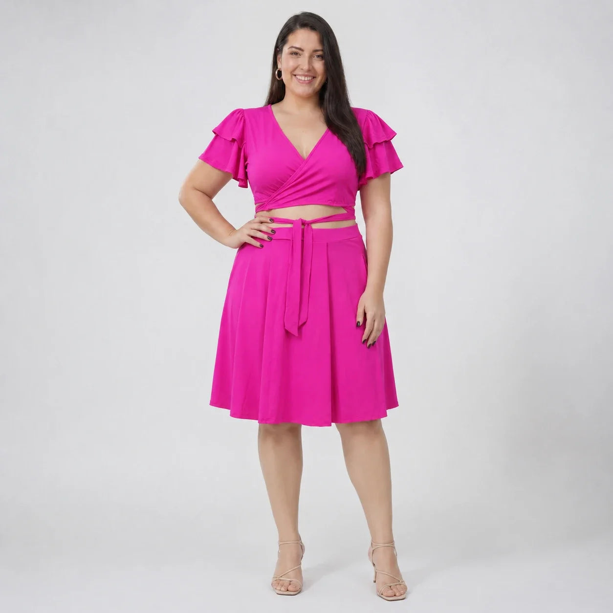 Fuchsia Wrap Skirt Set WHD0606451