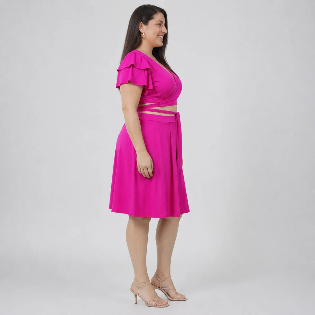 Fuchsia Wrap Skirt Set WHD0606451
