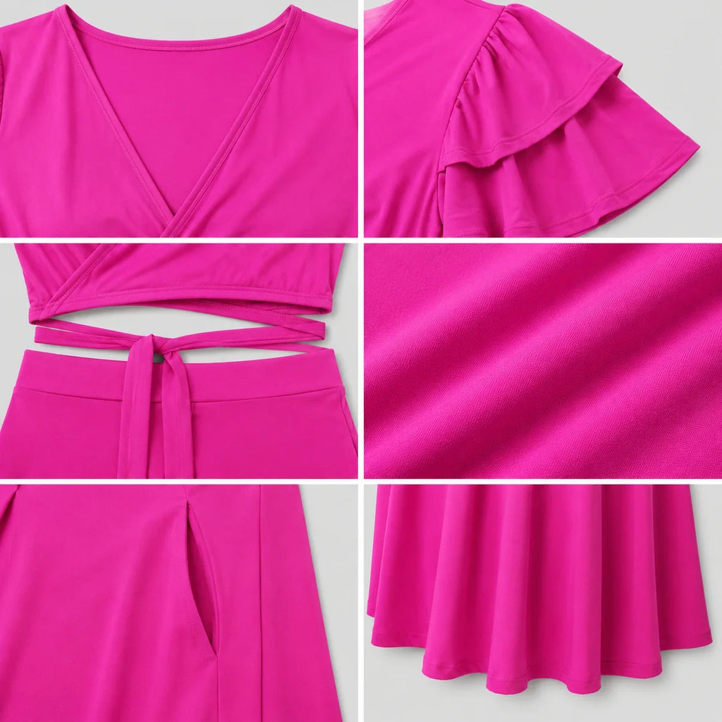 Fuchsia Wrap Skirt Set WHD0606451