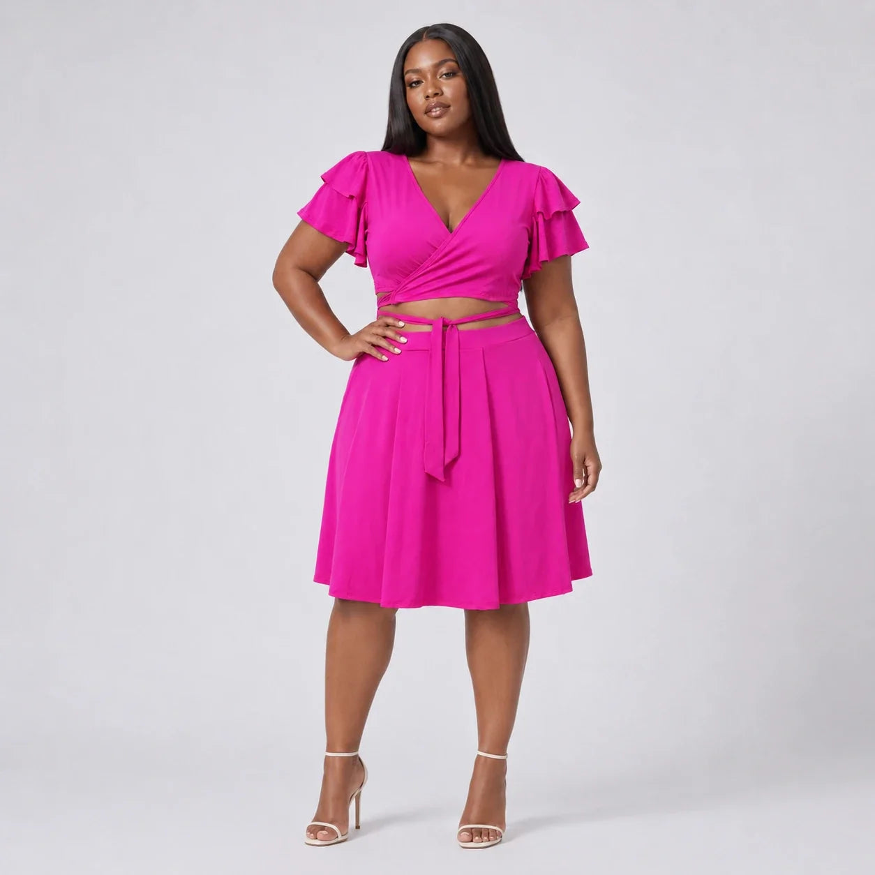Fuchsia Wrap Skirt Set WHD0606451