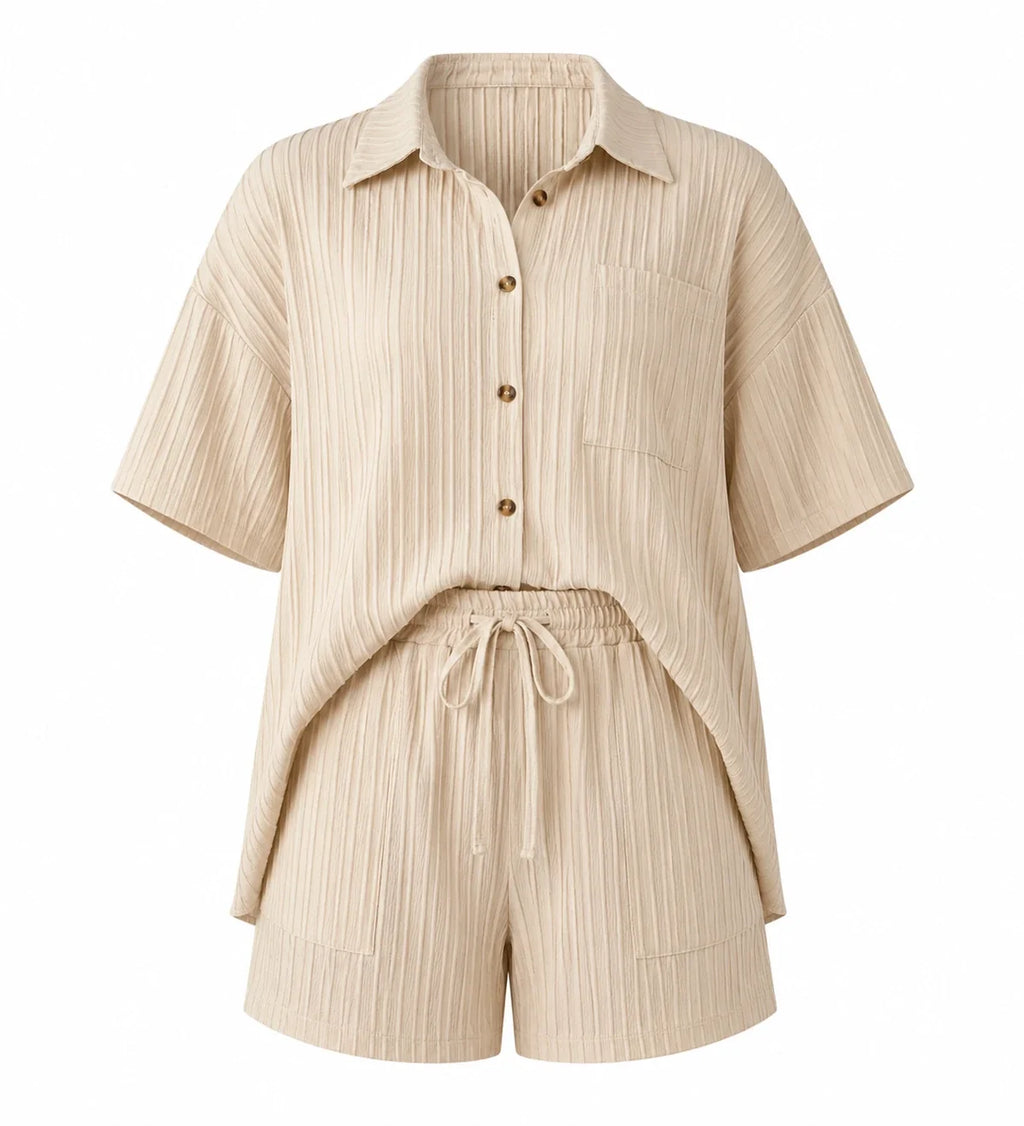 Textured Shirt Shorts Set WHD0606452
