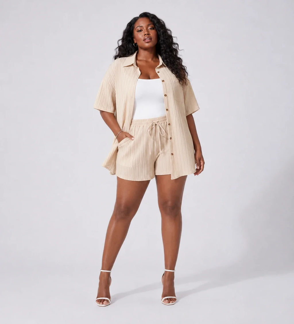 Textured Shirt Shorts Set WHD0606452
