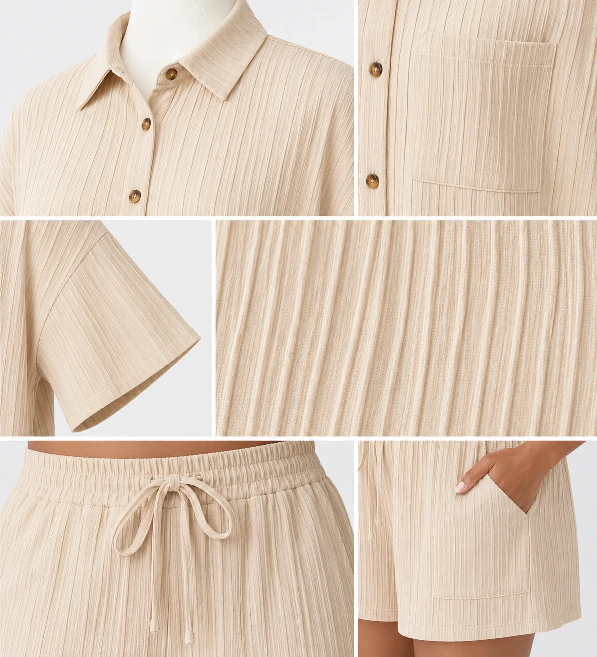 Textured Shirt Shorts Set WHD0606452