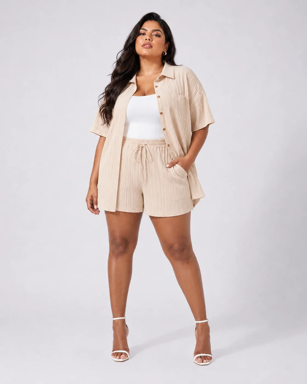 Textured Shirt Shorts Set WHD0606452
