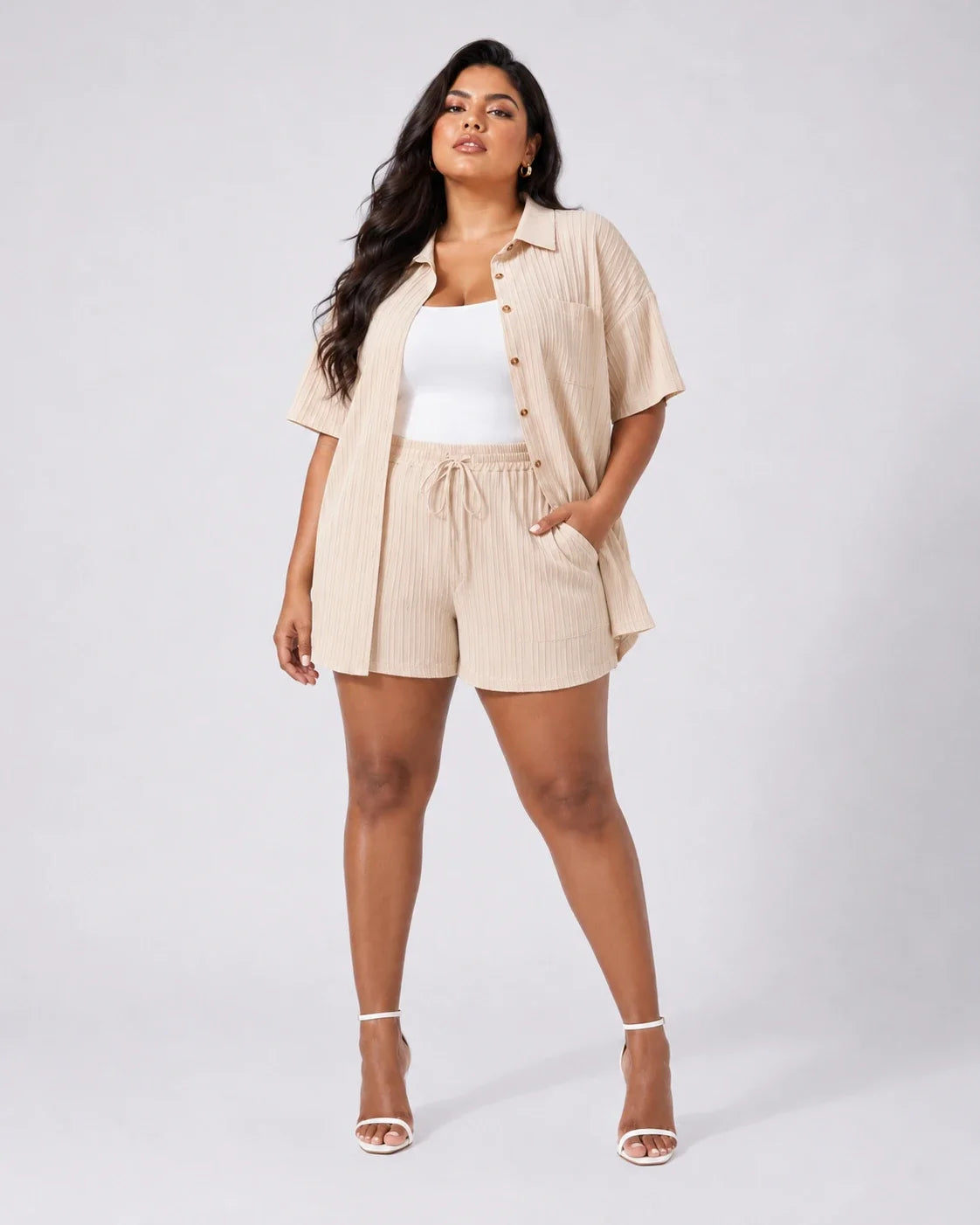 Textured Shirt Shorts Set WHD0606452