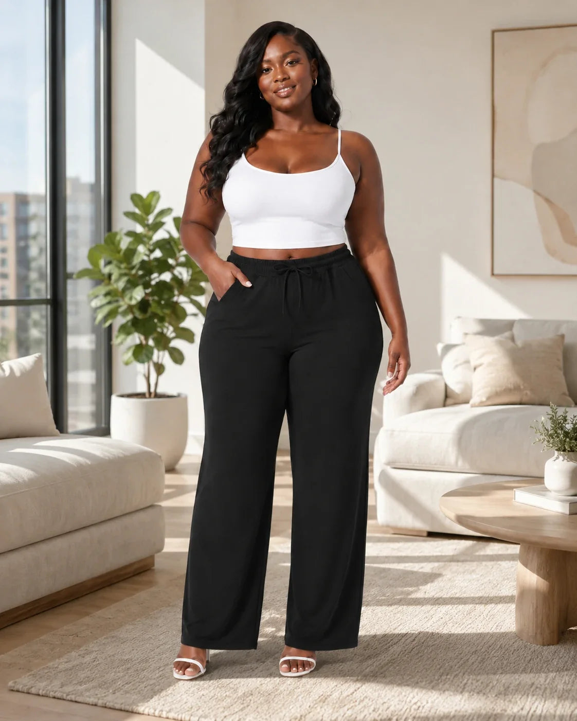 Drawstring Wide Leg Lounge Pants WHD0606457