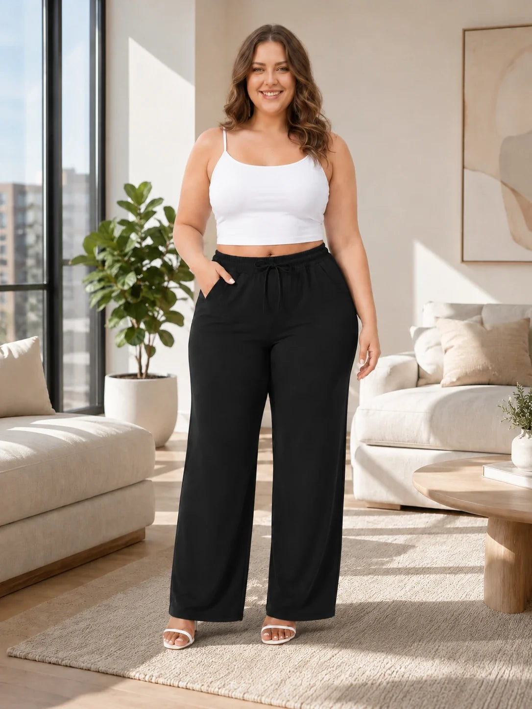 Drawstring Wide Leg Lounge Pants WHD0606457