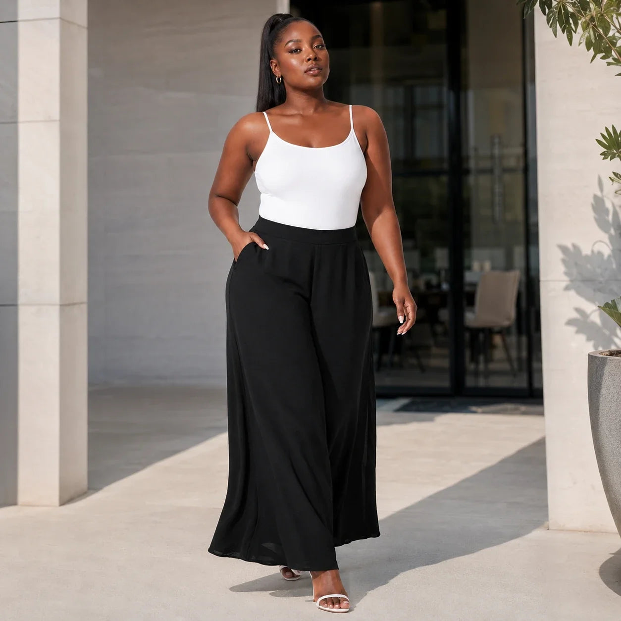 High Waist Wide Leg Pants WHD0606460