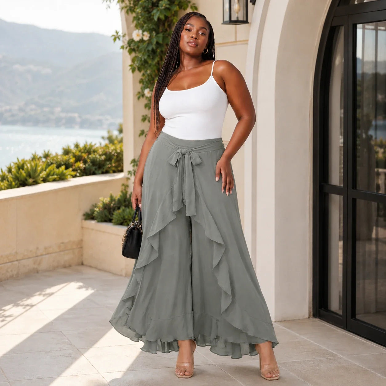 Tie-Waist Ruffle Maxi Skirt WHD0606461