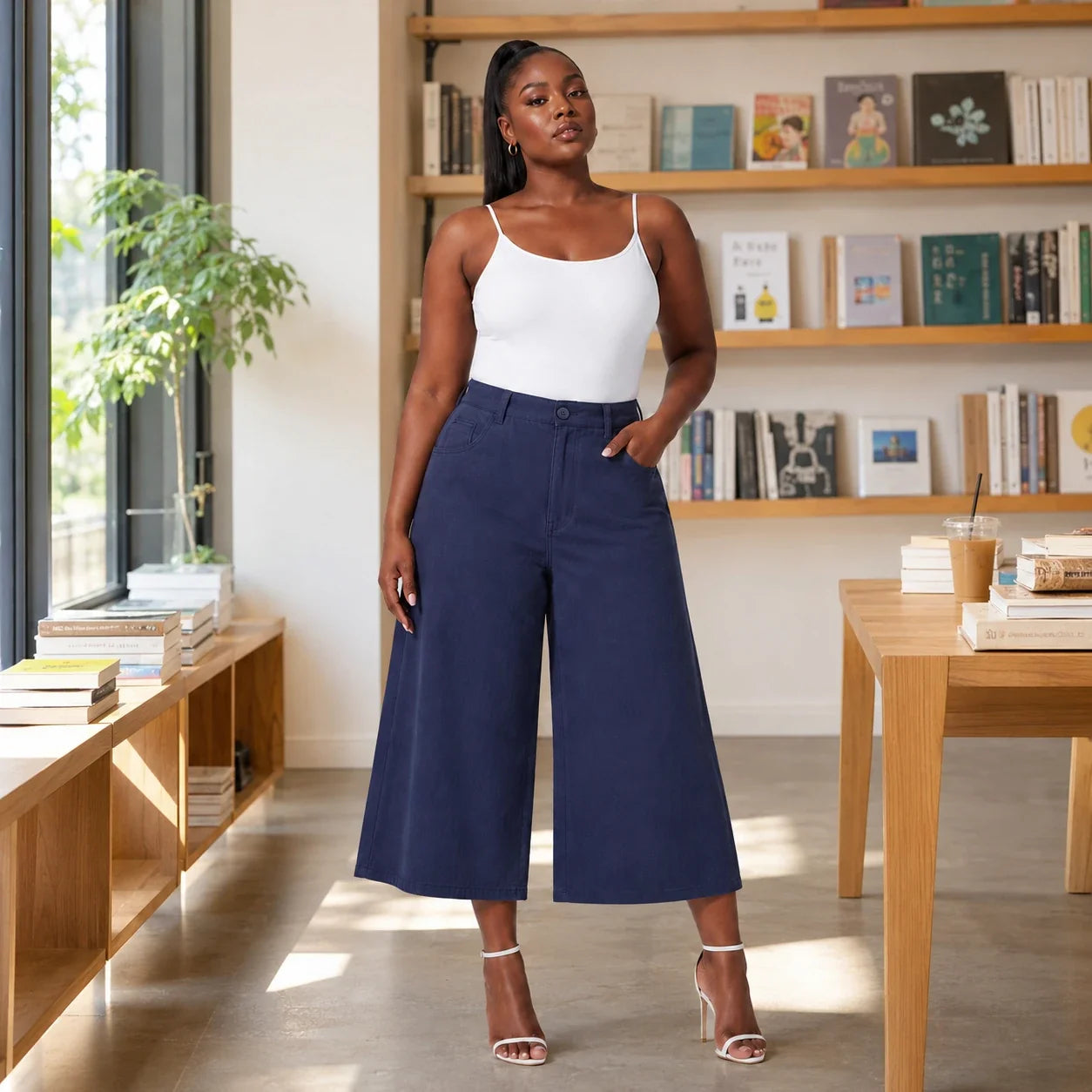 Wide Leg Cropped Culotte Pants WHD0606462