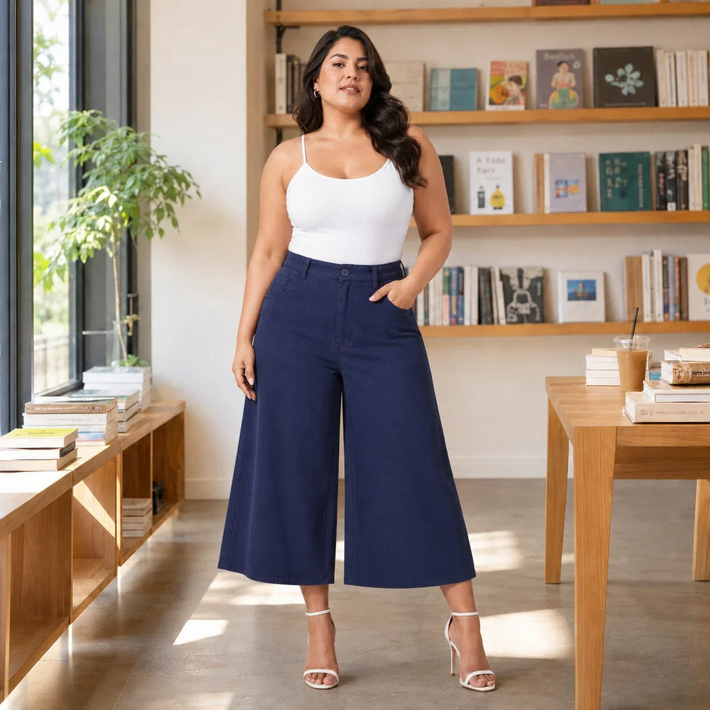 Wide Leg Cropped Culotte Pants WHD0606462