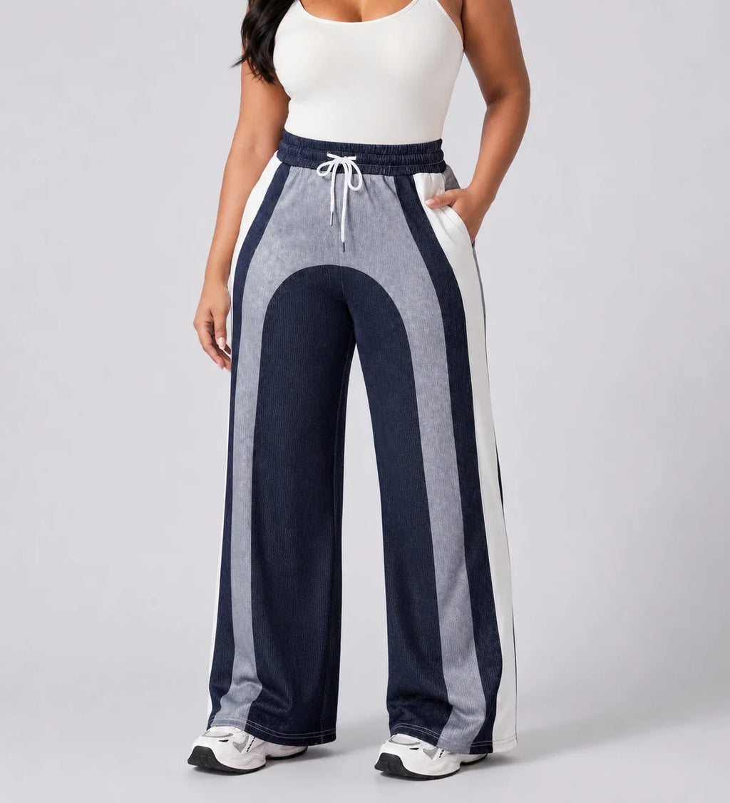 Colorblock Drawstring Wide Leg Pants WHD0606463