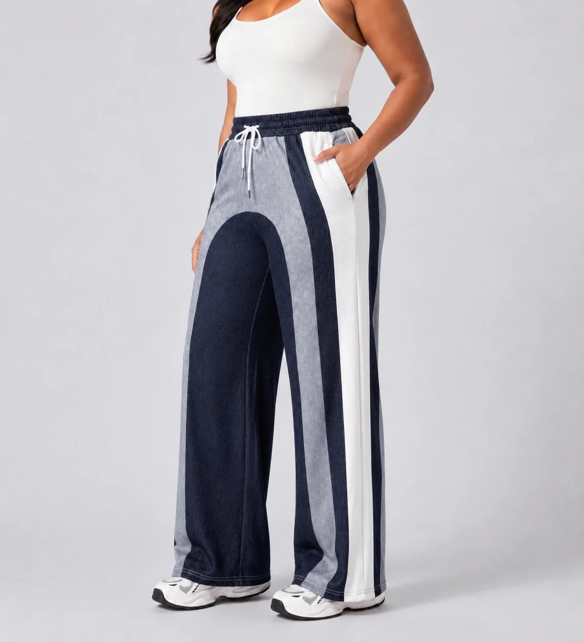 Colorblock Drawstring Wide Leg Pants WHD0606463