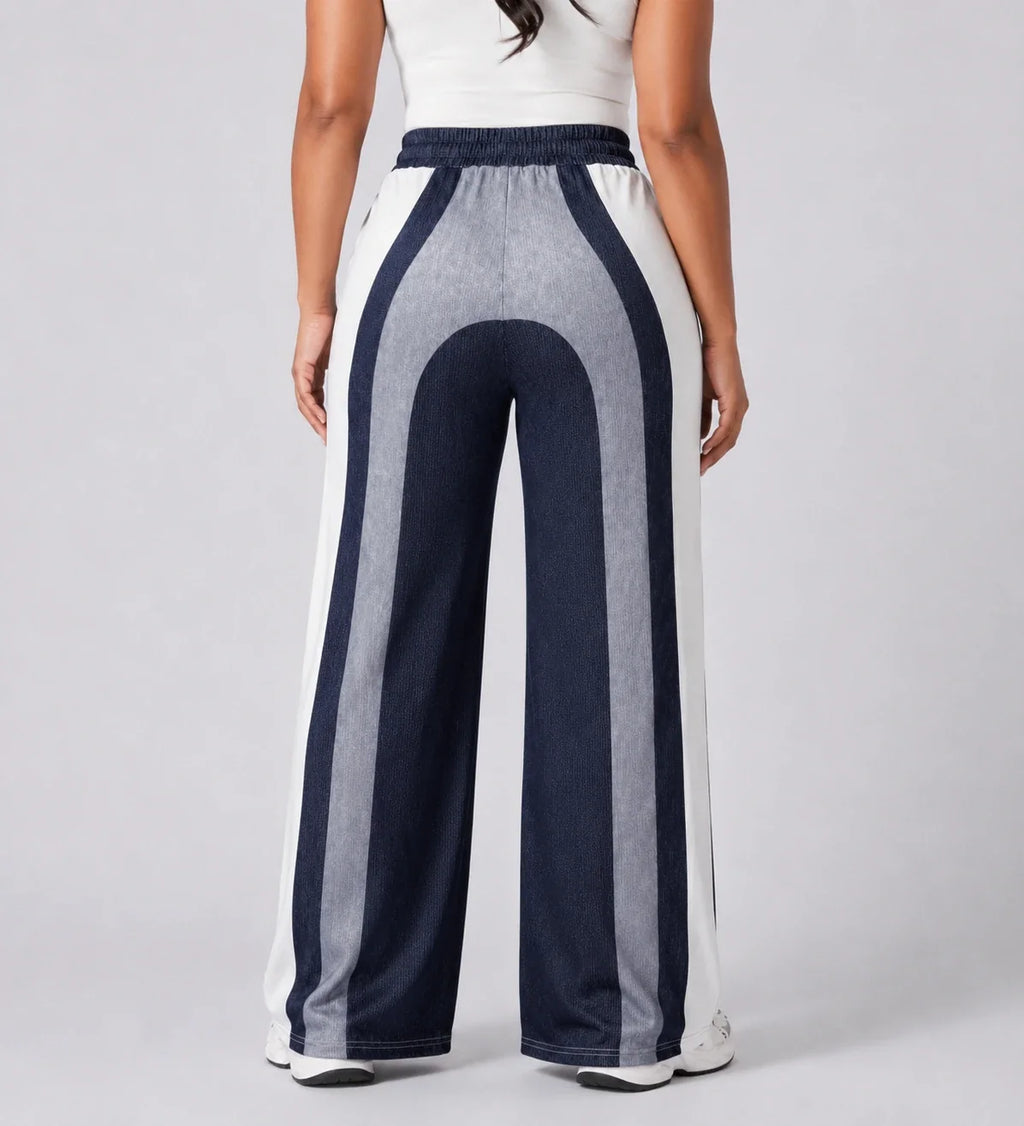 Colorblock Drawstring Wide Leg Pants WHD0606463