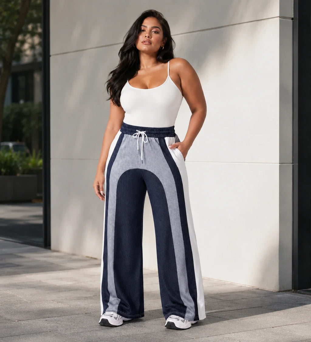 Colorblock Drawstring Wide Leg Pants WHD0606463