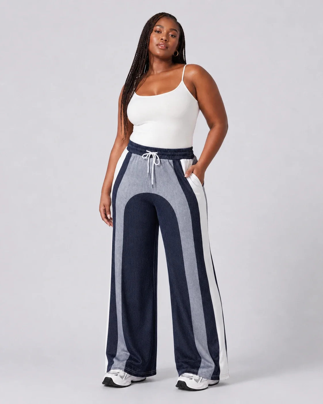 Colorblock Drawstring Wide Leg Pants WHD0606463