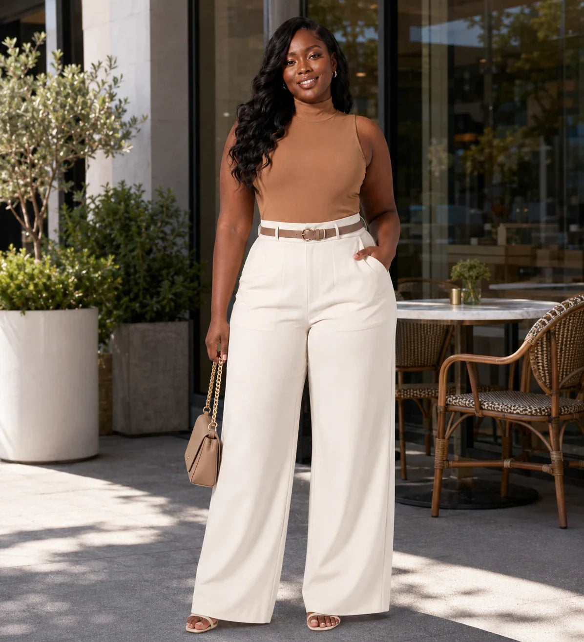 Ivory Wide Leg Pants WHD0606465