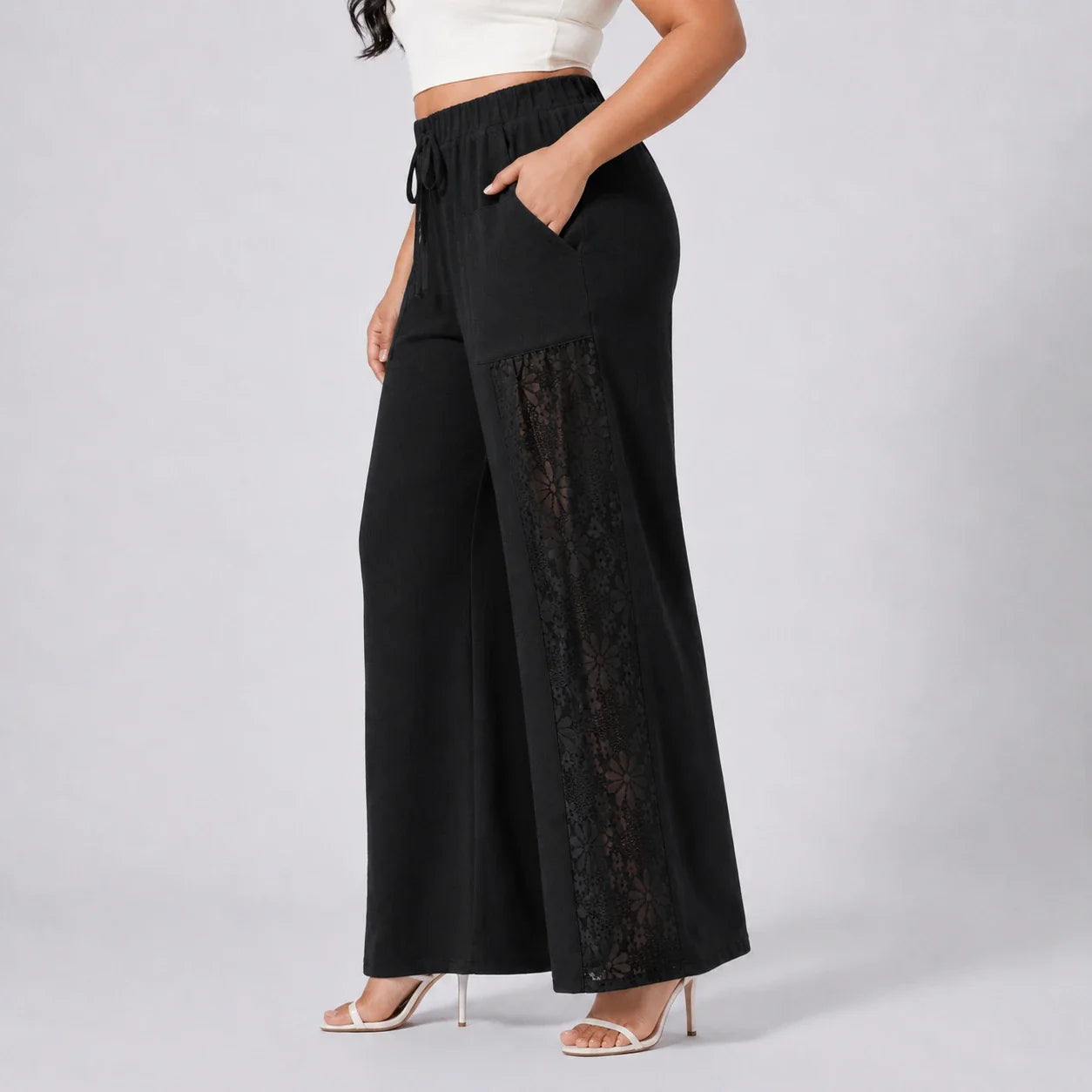 Lace Panel Wide Leg Pants WHD0606466