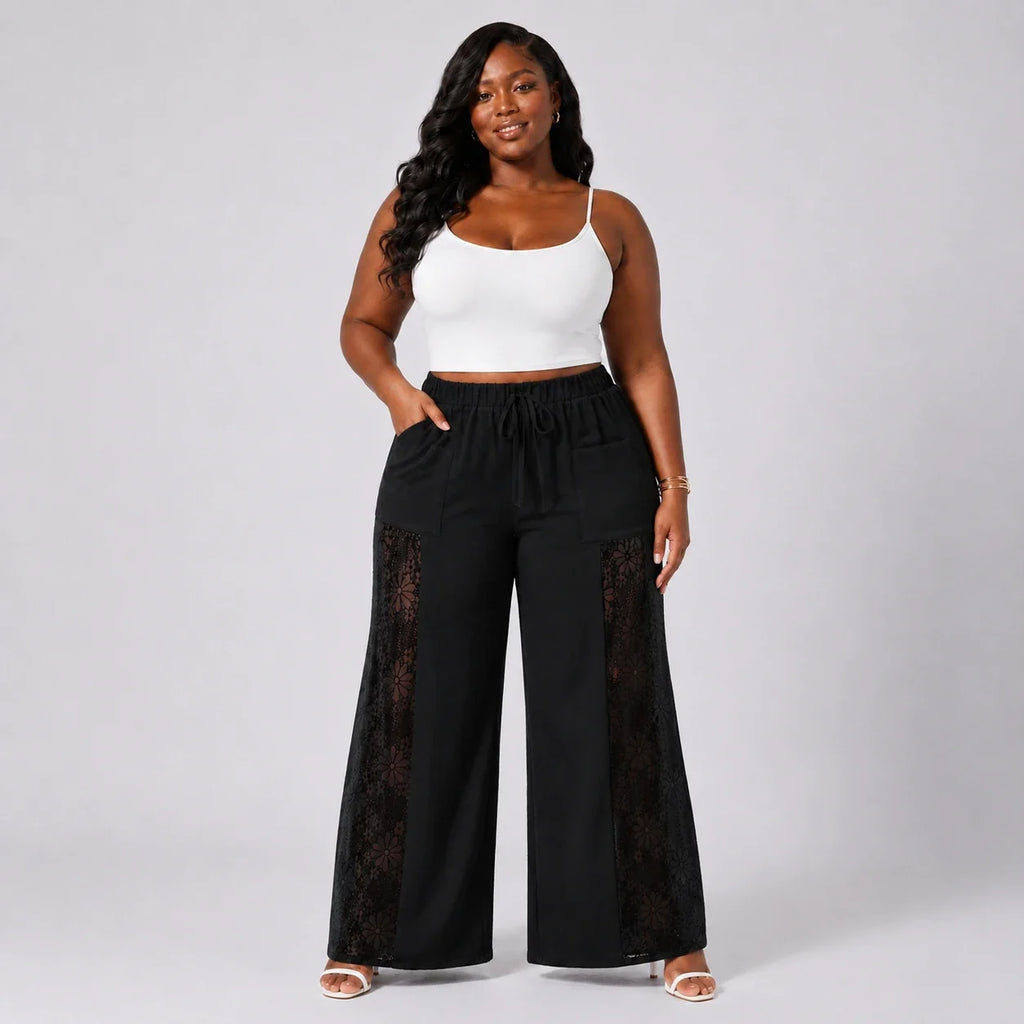 Lace Panel Wide Leg Pants WHD0606466