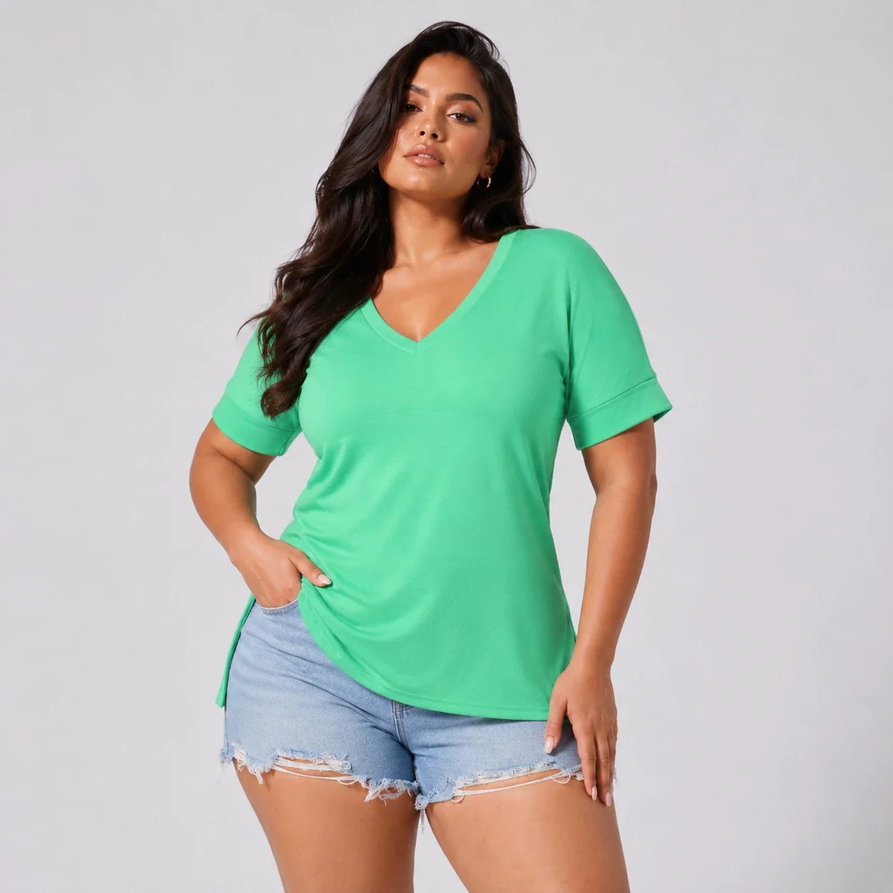 V-Neck Side Slit Tee WHD0606467