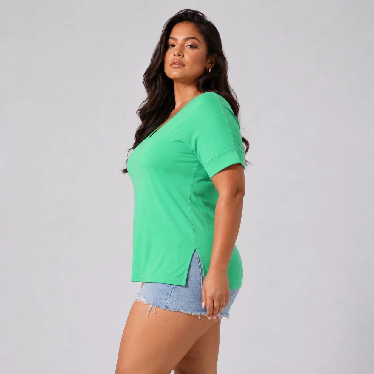 V-Neck Side Slit Tee WHD0606467