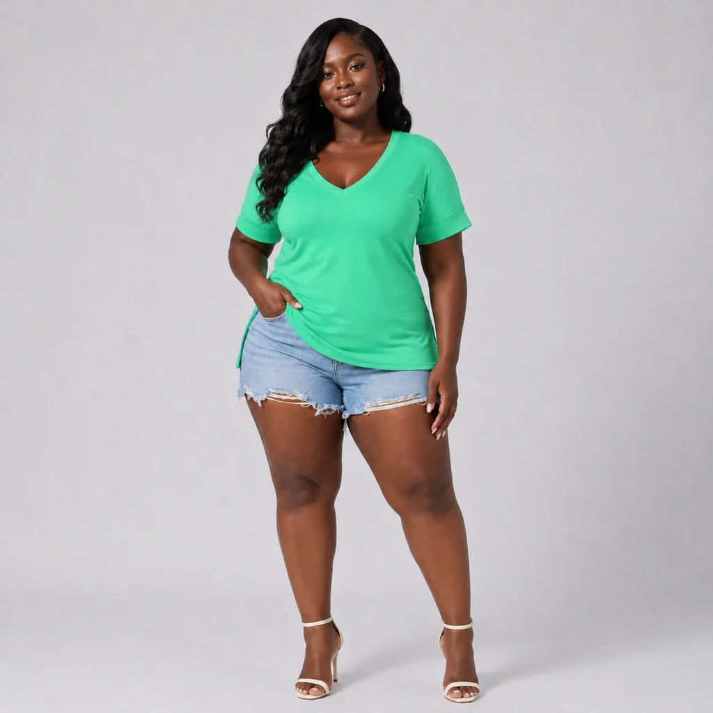V-Neck Side Slit Tee WHD0606467