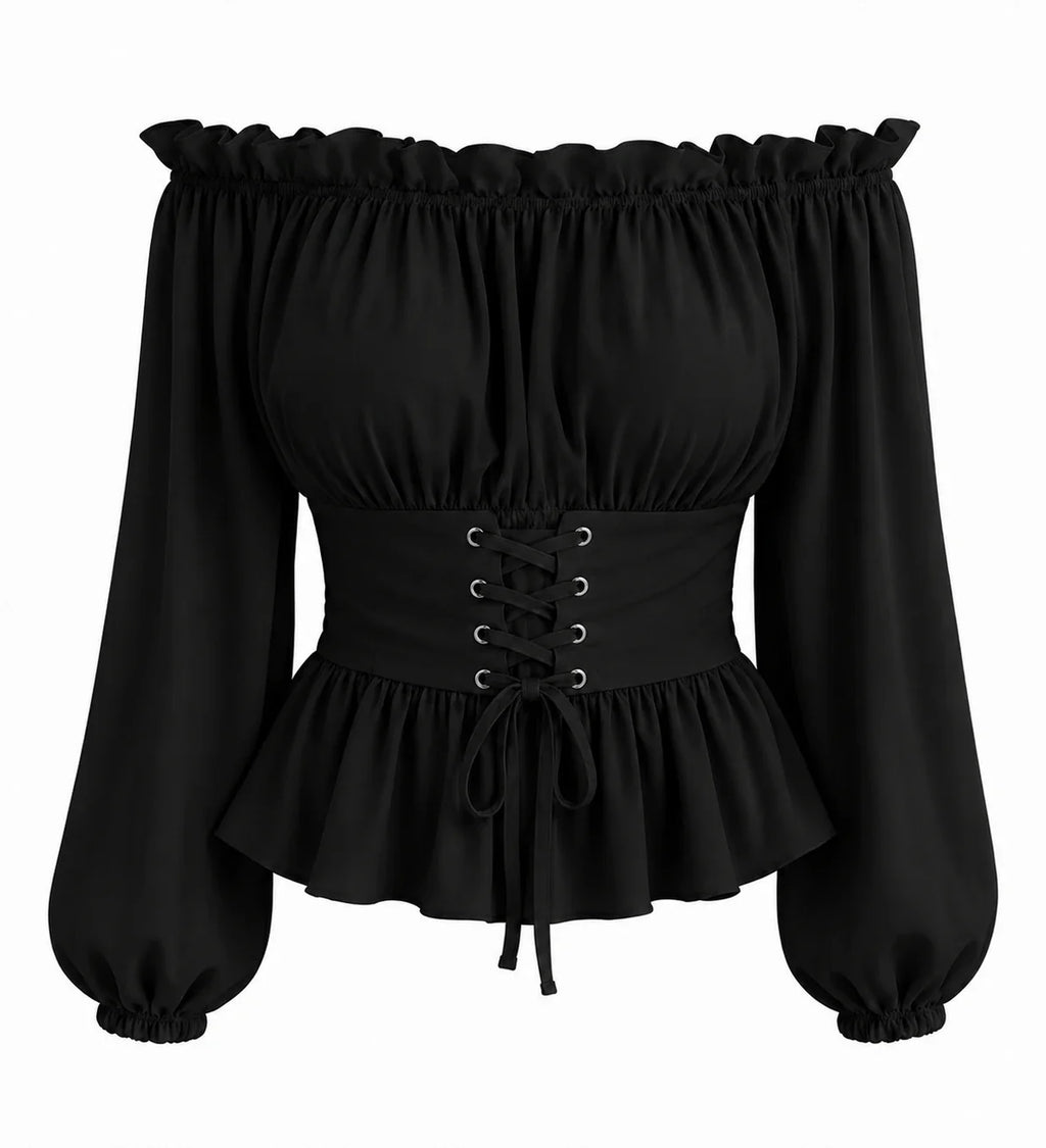 Off-Shoulder Lace-Up Peplum Top WHD0606468