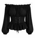 Off-Shoulder Lace-Up Peplum Top WHD0606468