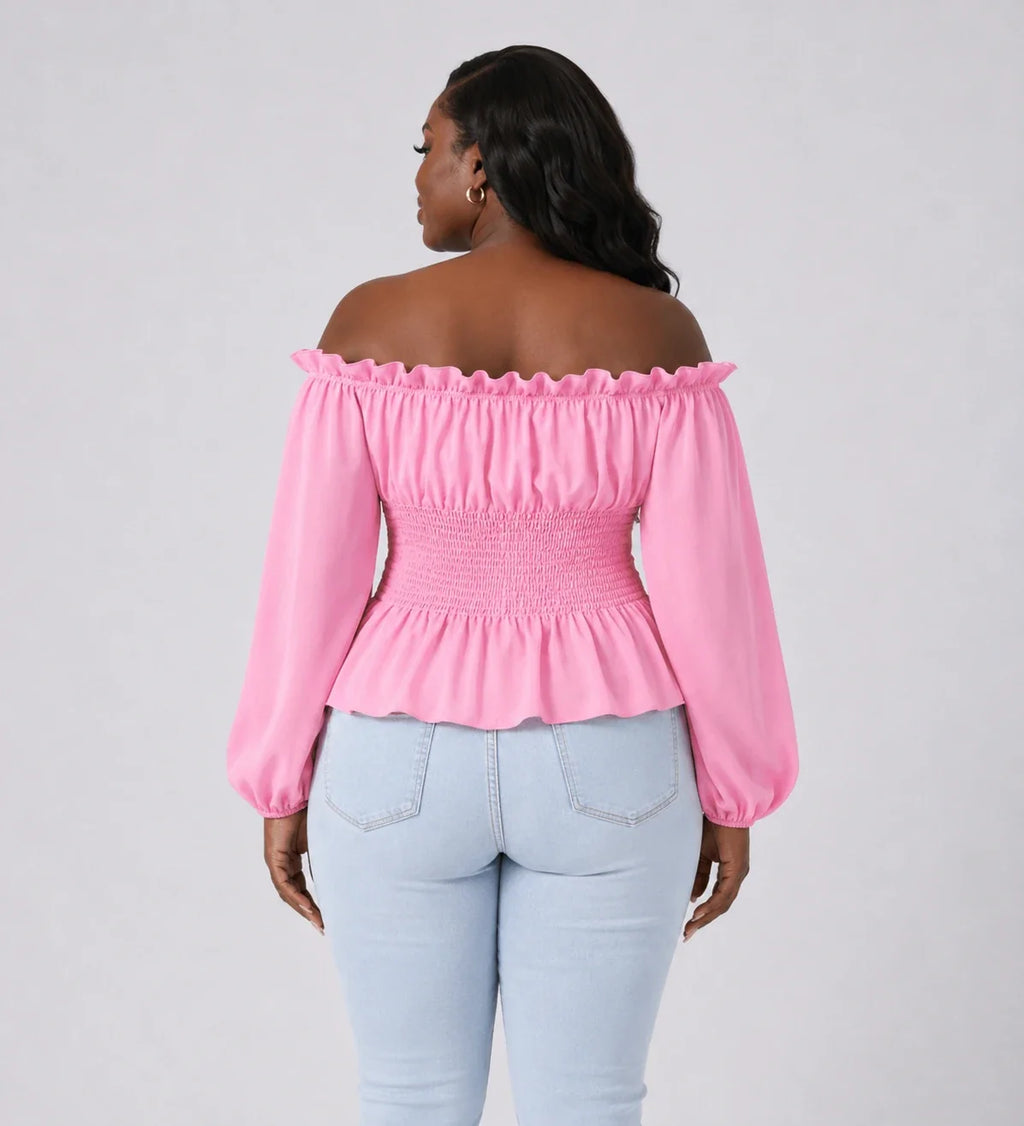 Off-Shoulder Lace-Up Peplum Top WHD0606468