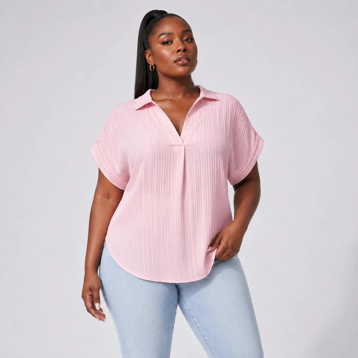 Textured V-Neck Blouse WHD0606469