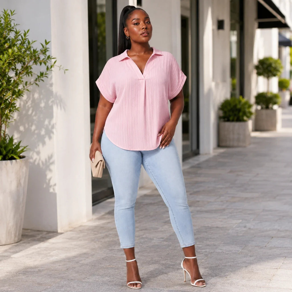 Textured V-Neck Blouse WHD0606469