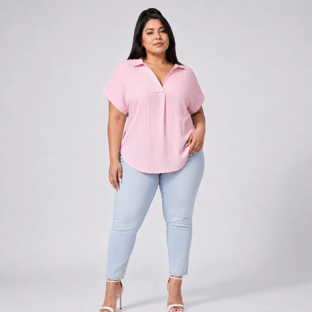 Textured V-Neck Blouse WHD0606469
