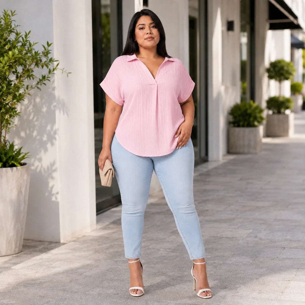 Textured V-Neck Blouse WHD0606469