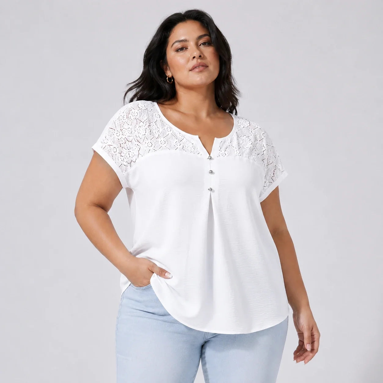 Lace Yoke Button Top WHD0606471