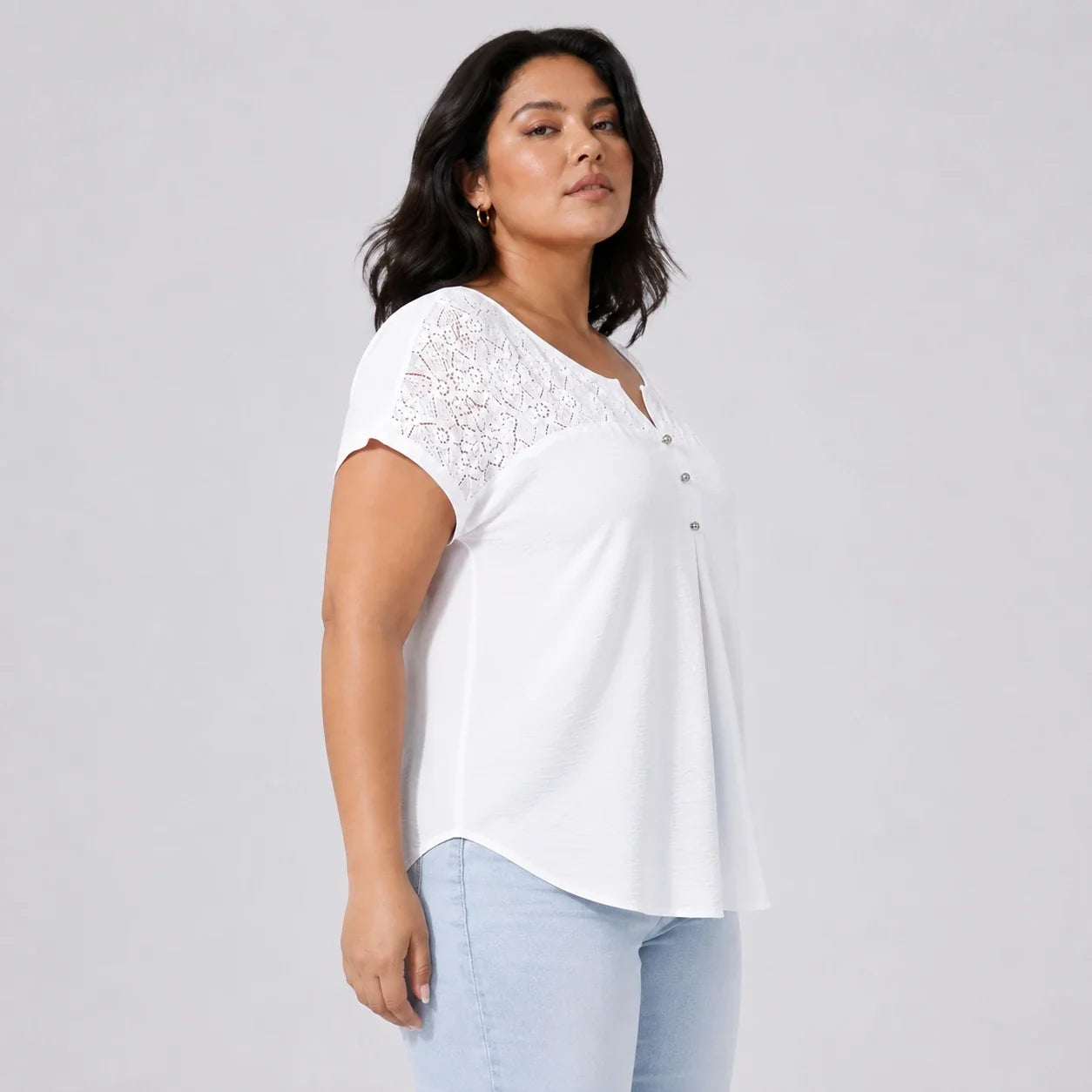 Lace Yoke Button Top WHD0606471