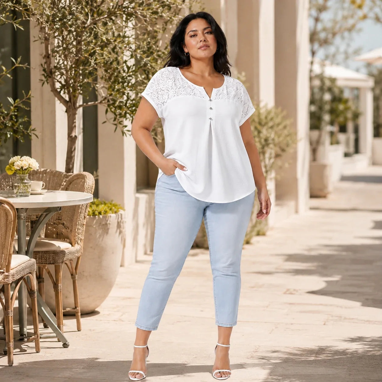 Lace Yoke Button Top WHD0606471