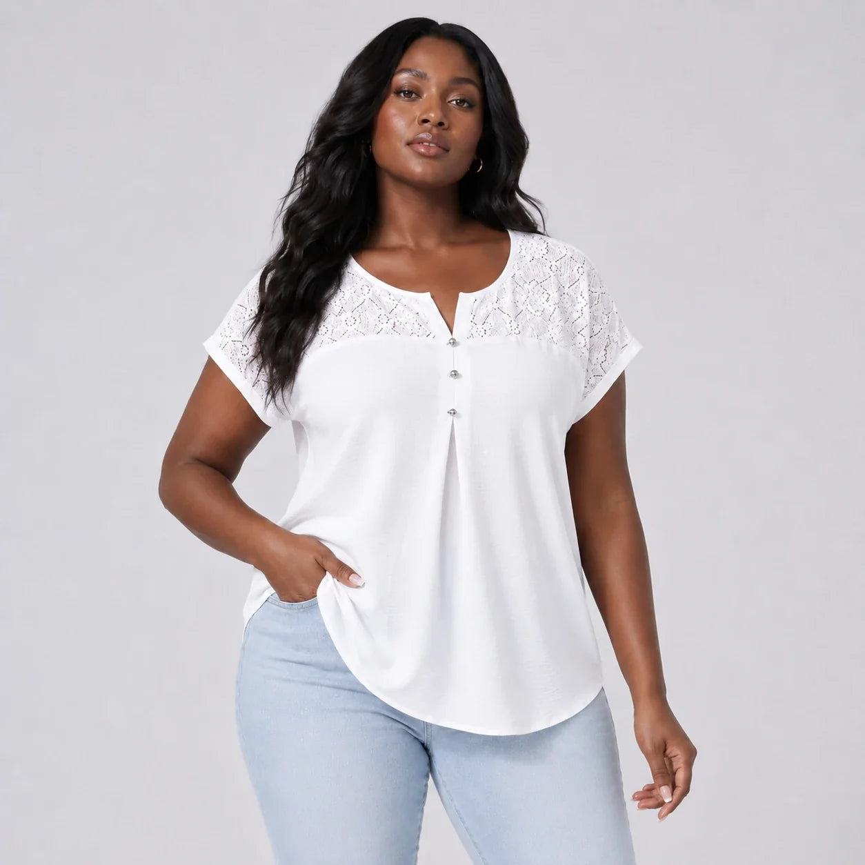 Lace Yoke Button Top WHD0606471