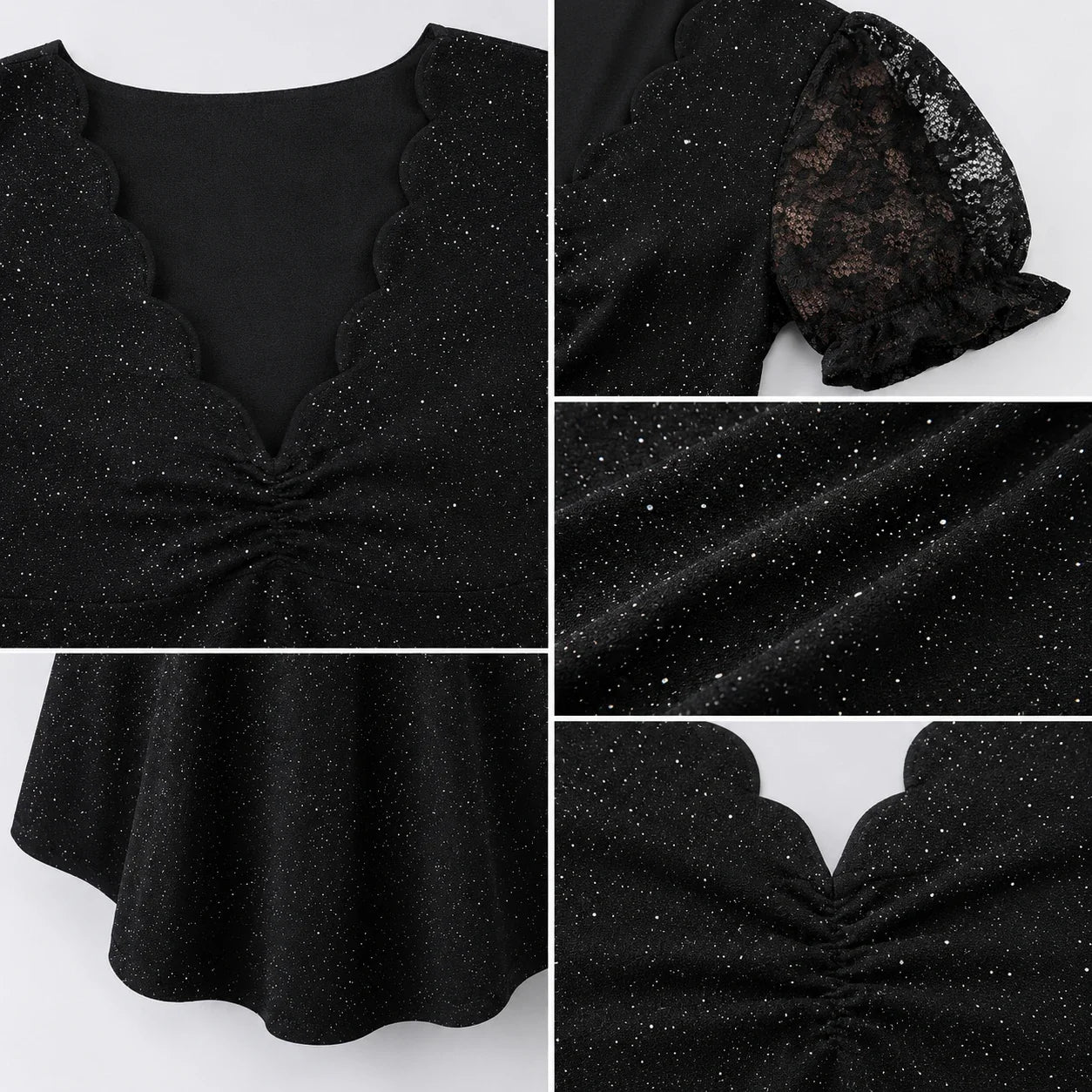 Glitter Lace Sleeve Peplum Top WHD0606472