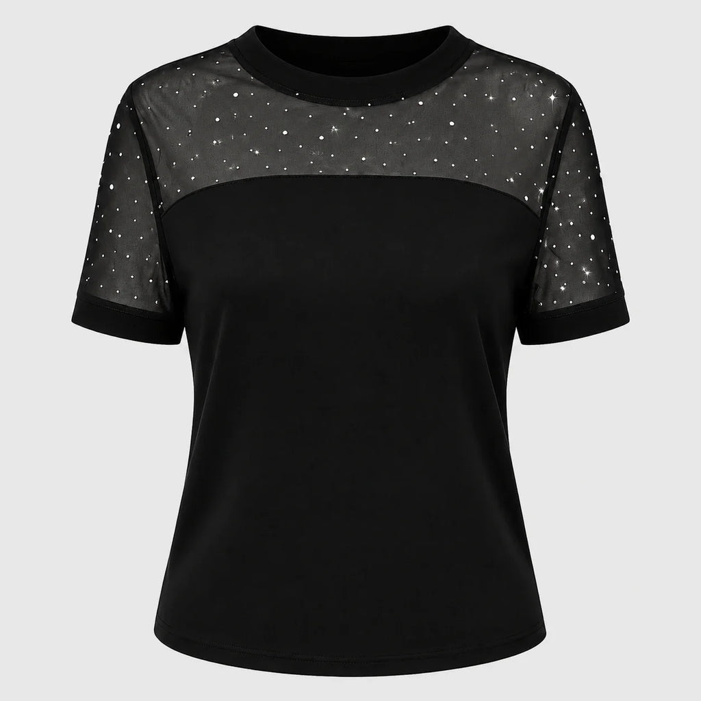 Rhinestone Mesh Yoke Top WHD0606473
