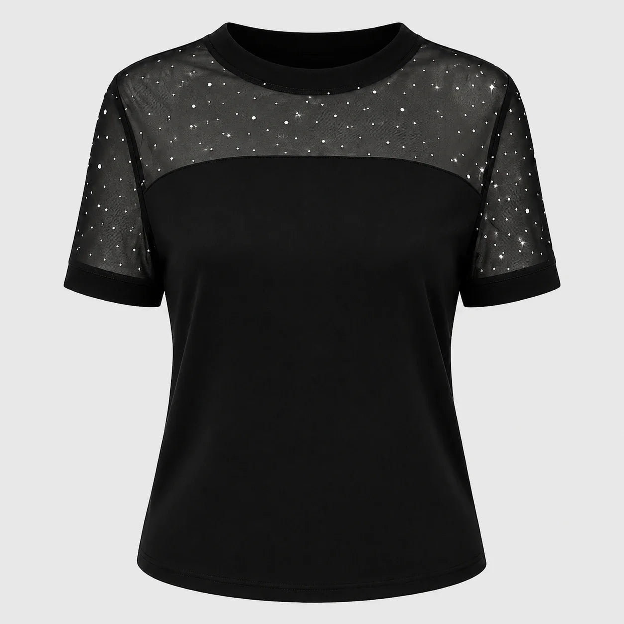 Rhinestone Mesh Yoke Top WHD0606473