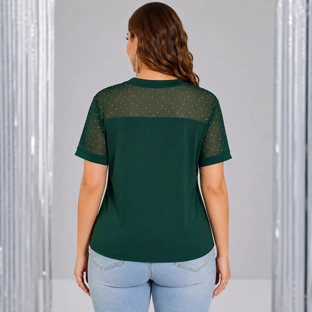 Rhinestone Mesh Yoke Top WHD0606473