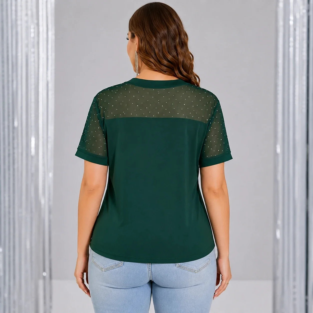 Rhinestone Mesh Yoke Top WHD0606473