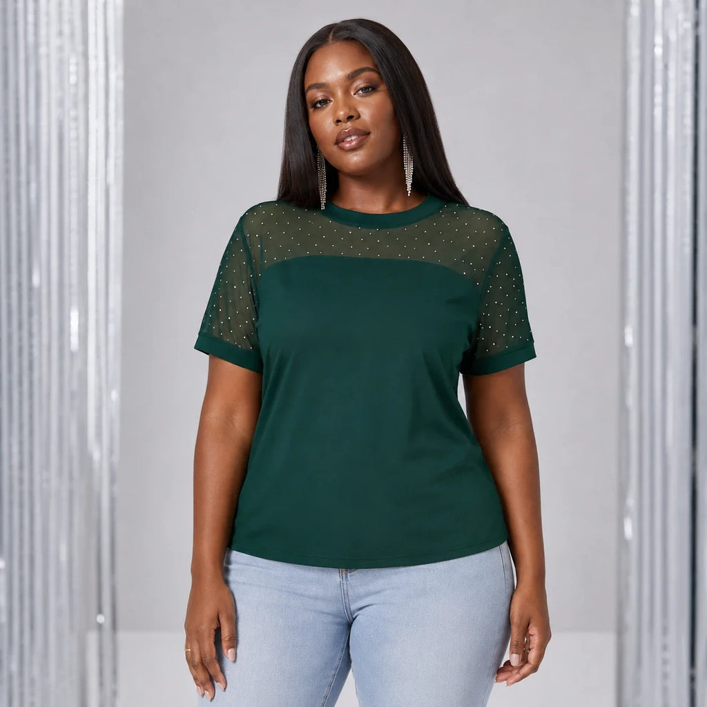 Rhinestone Mesh Yoke Top WHD0606473