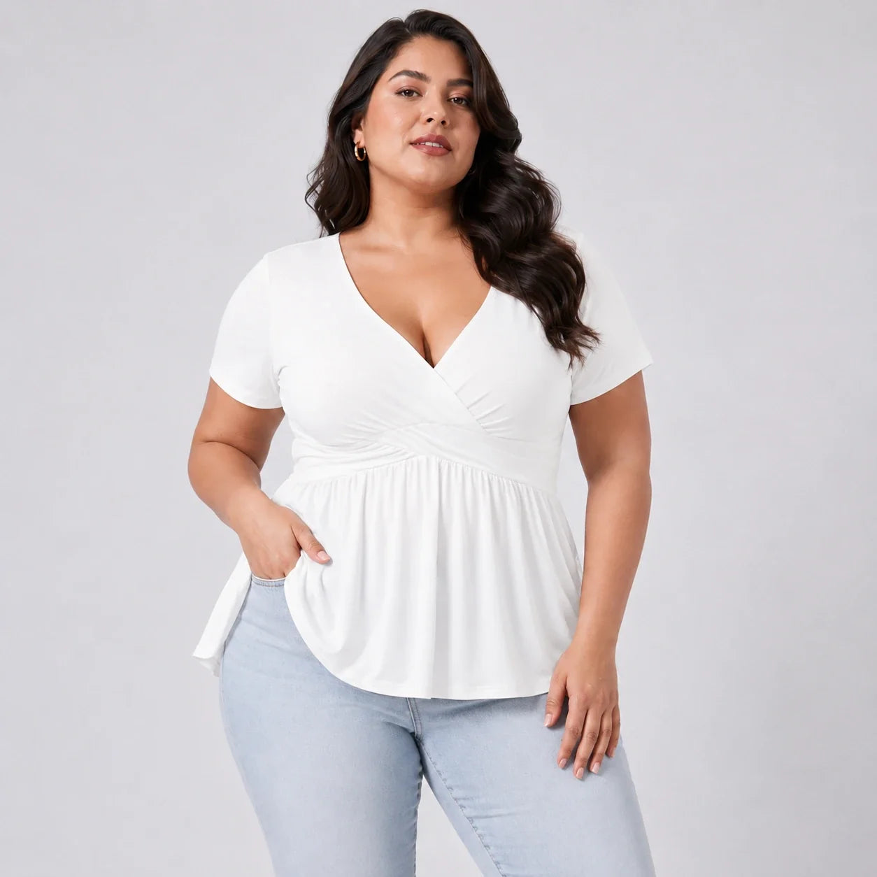 Surplice Peplum Tunic Top WHD0606474