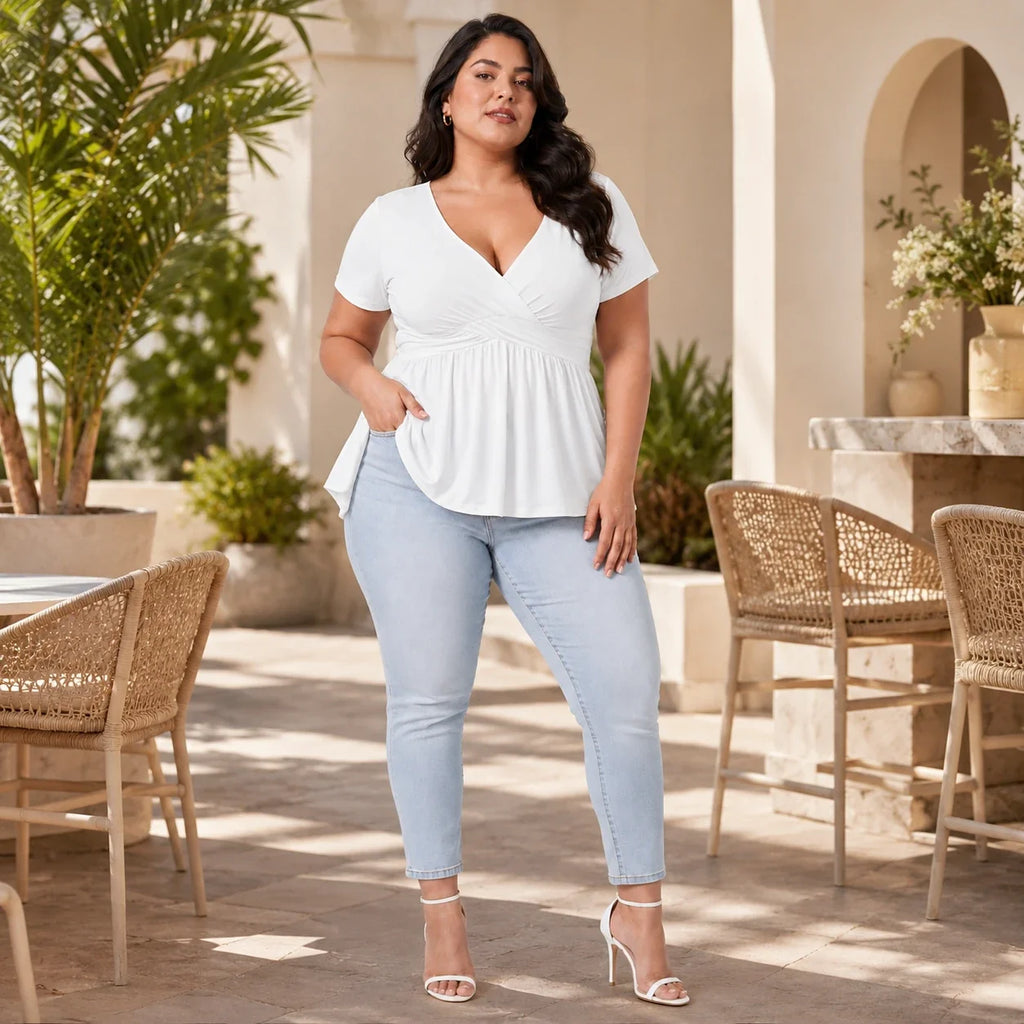 Surplice Peplum Tunic Top WHD0606474