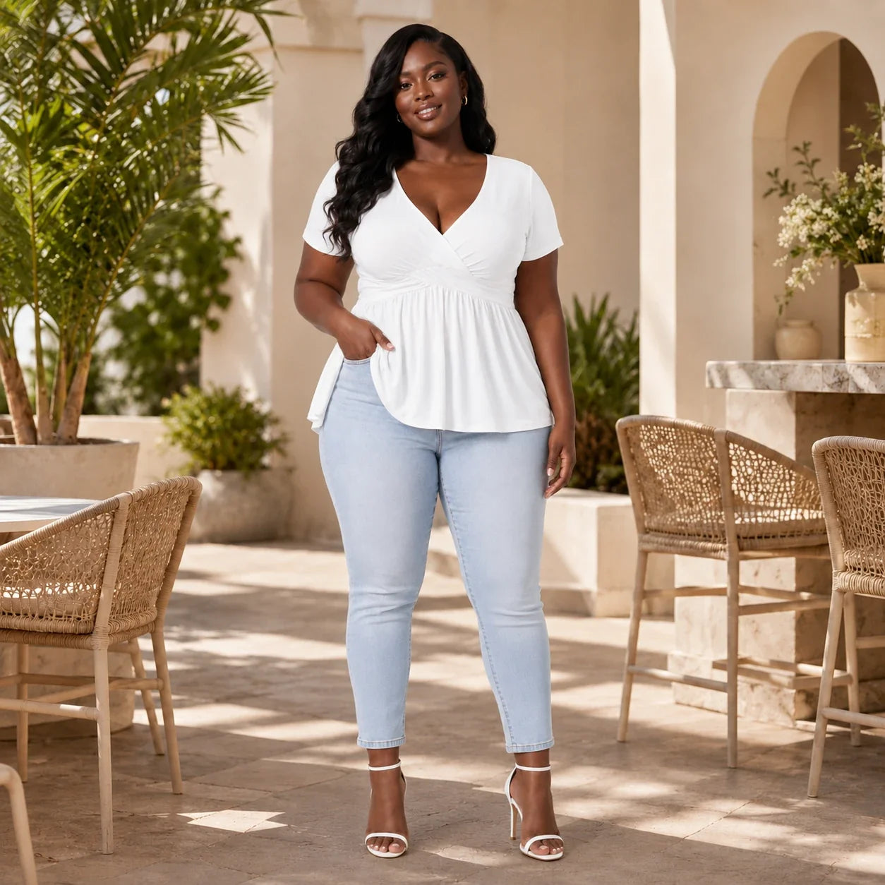 Surplice Peplum Tunic Top WHD0606474