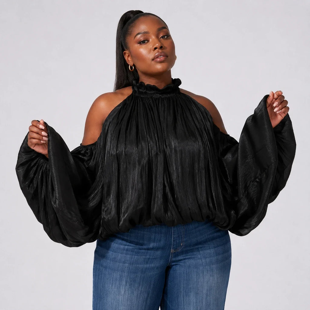 Cold-Shoulder Blouse and Jeans Set WHD0606476
