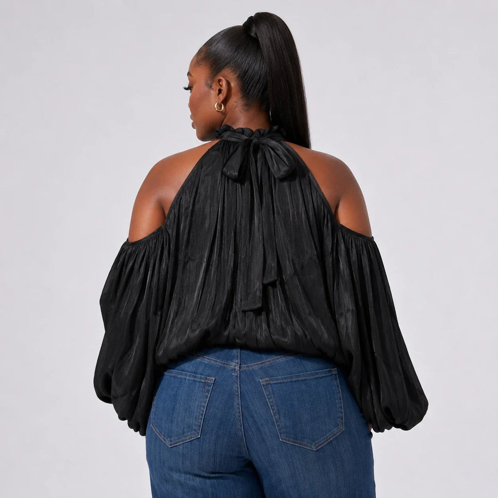 Cold-Shoulder Blouse and Jeans Set WHD0606476